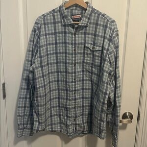 Mens Johnnie-O surf flannel button up blue plaid XL